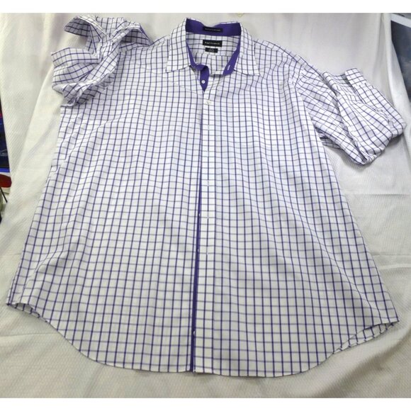 Paul Fredrick Mens Non-Iron Classic Fit Checkered Dress Shirt 20 x 36 Purple & W - Picture 1 of 9